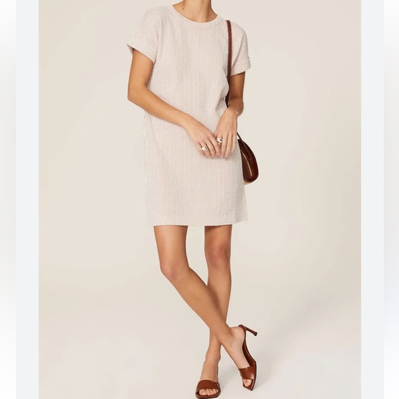 Club Monaco Dresses & Skirts - Club Monaco Textured Striped Dress – White & Khaki – XS
